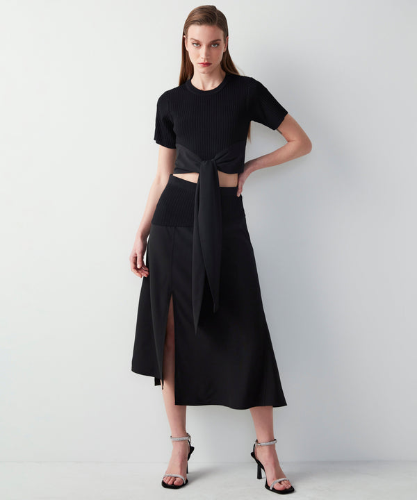 Ipekyol Knitwear Mix Crepe Midi Skirt Black