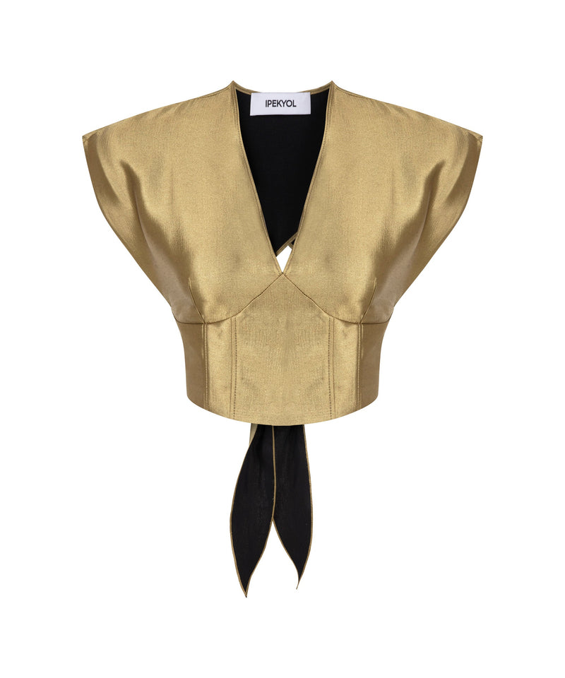 Ipekyol Shiny Textured Crop Blouse Gold