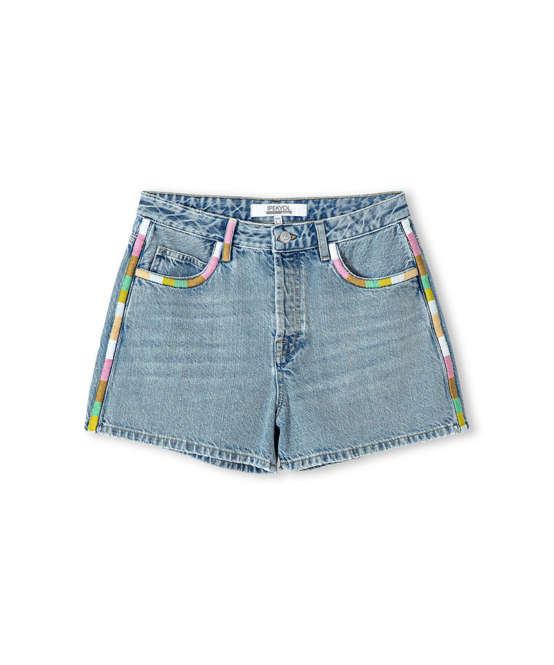 Ipekyol Denim Shorts With Colorful Embroidery Light Indigo