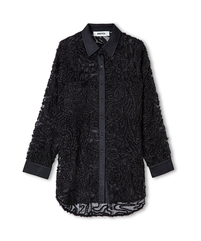 Ipekyol Embroidered Transparent Tunic Shirt Black