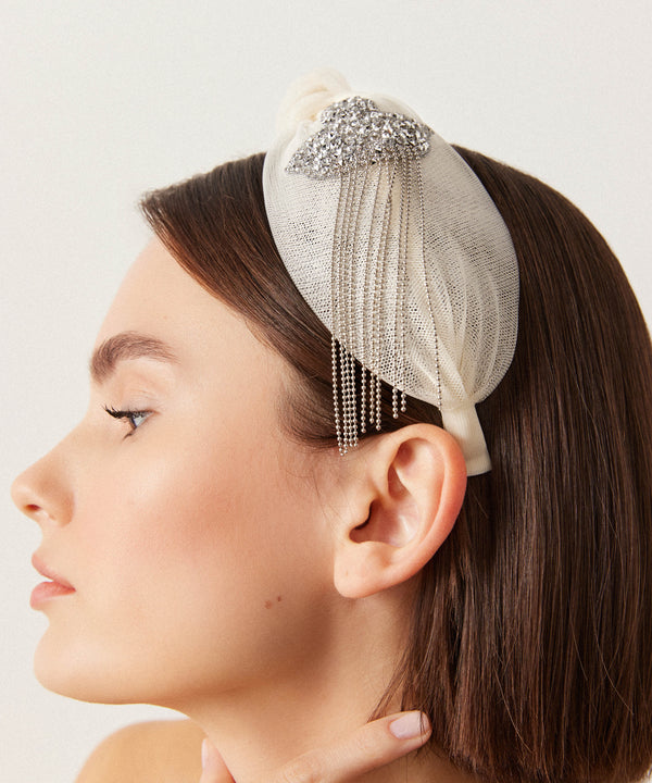 Ipekyol Stone-Embroidered Tulle Headband Ecru