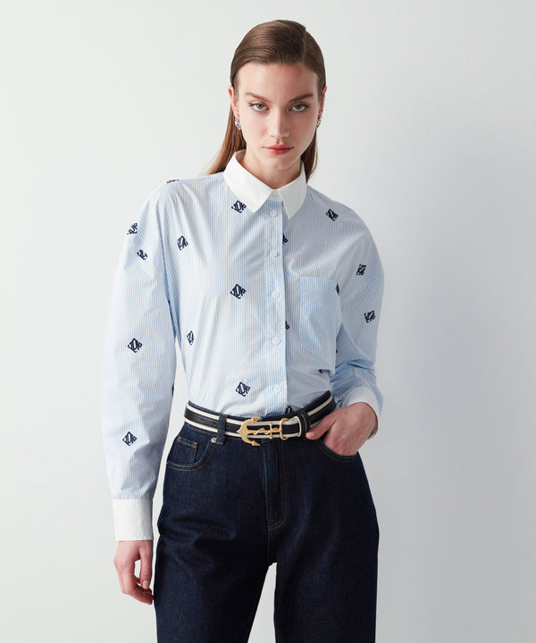 Ipekyol Striped Poplin Shirt With Ipk Embroidery Blue