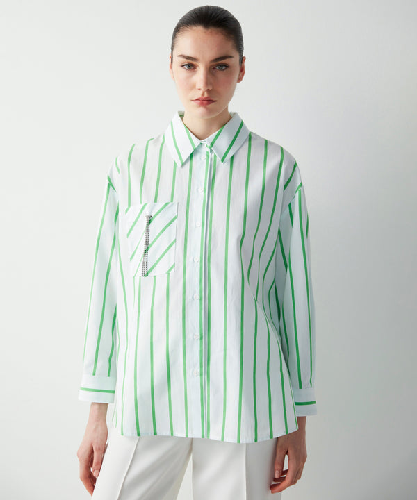 Ipekyol Striped Oversize Poplin Shirt Green