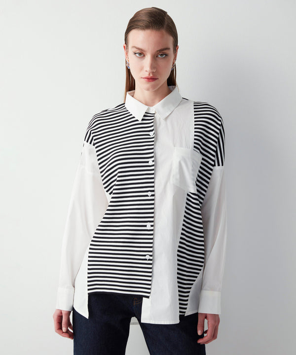 Ipekyol Striped Asymmetrical Hem Shirt White