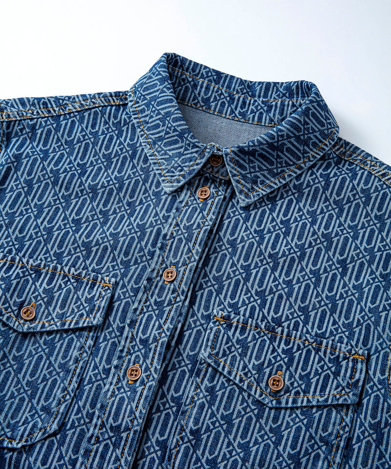 Ipekyol Monogram Pattern Denim Shirt Blue