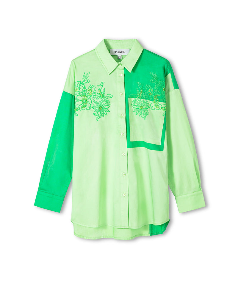 Ipekyol Floral Embroidery Colorblock Shirt Green