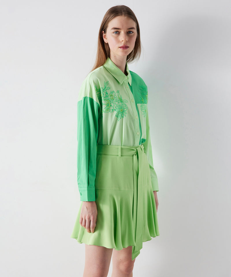 Ipekyol Floral Embroidery Colorblock Shirt Green