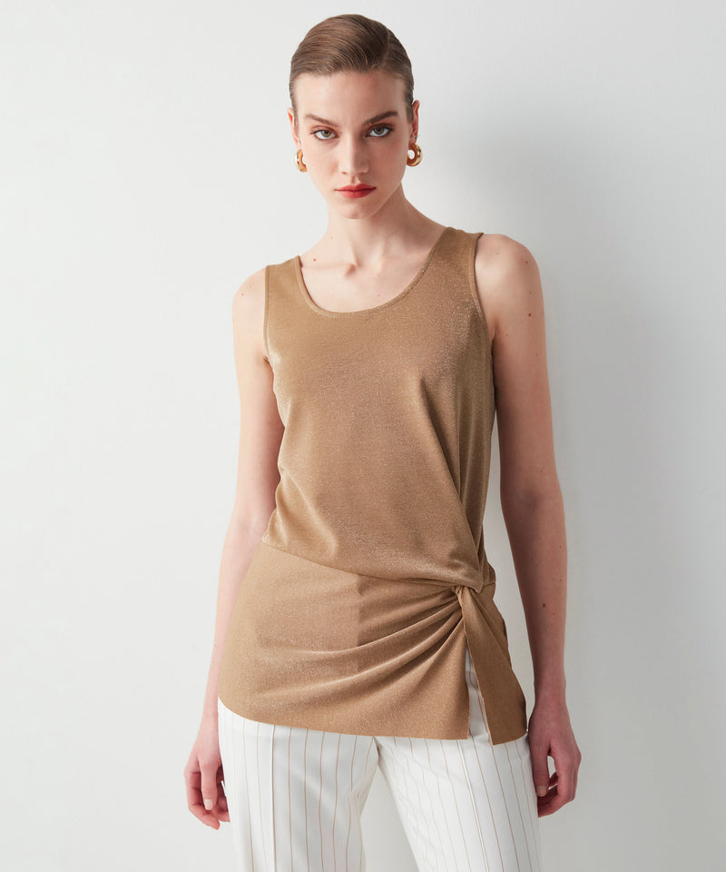 Ipekyol Shiny Textured Top With Tie Detail Gold