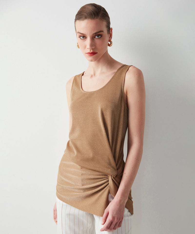 Ipekyol Shiny Textured Top With Tie Detail Gold