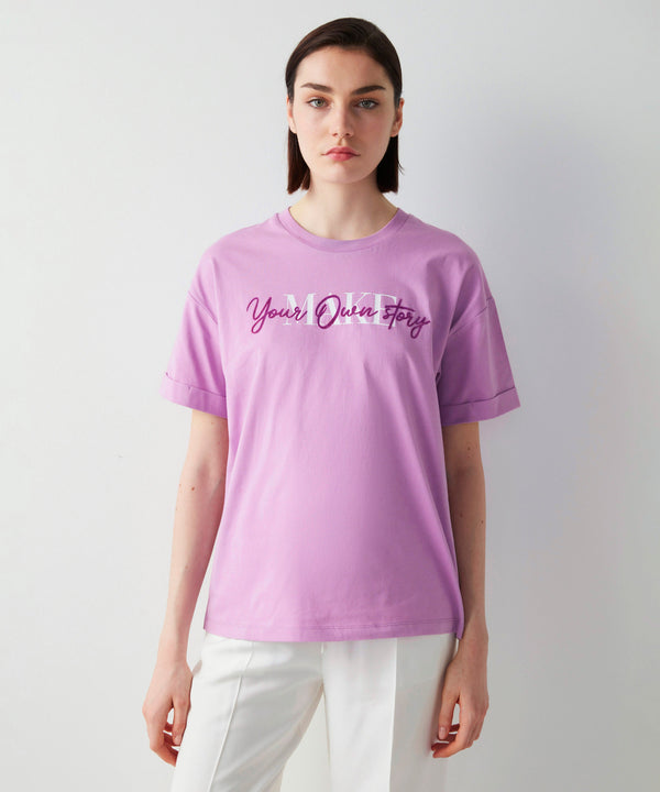 Ipekyol Velvet Slogan Print T-Shirt Purple