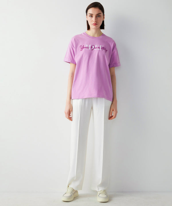 Ipekyol Velvet Slogan Print T-Shirt Purple