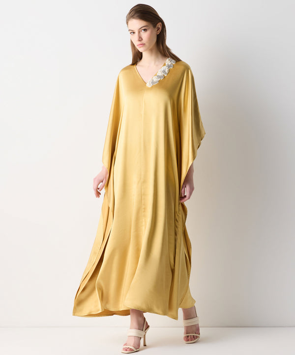 Ipekyol Embroidered Satin Dress Gold
