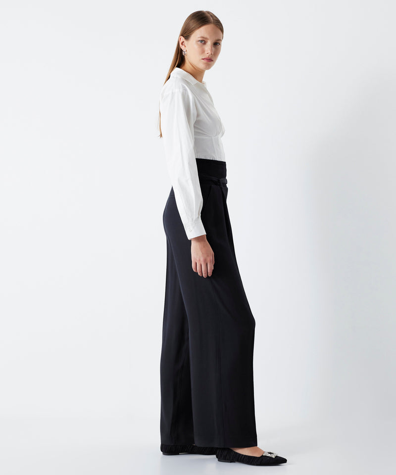 Ipekyol Ribana Mix Wide Leg Fit Trousers Navy Blue
