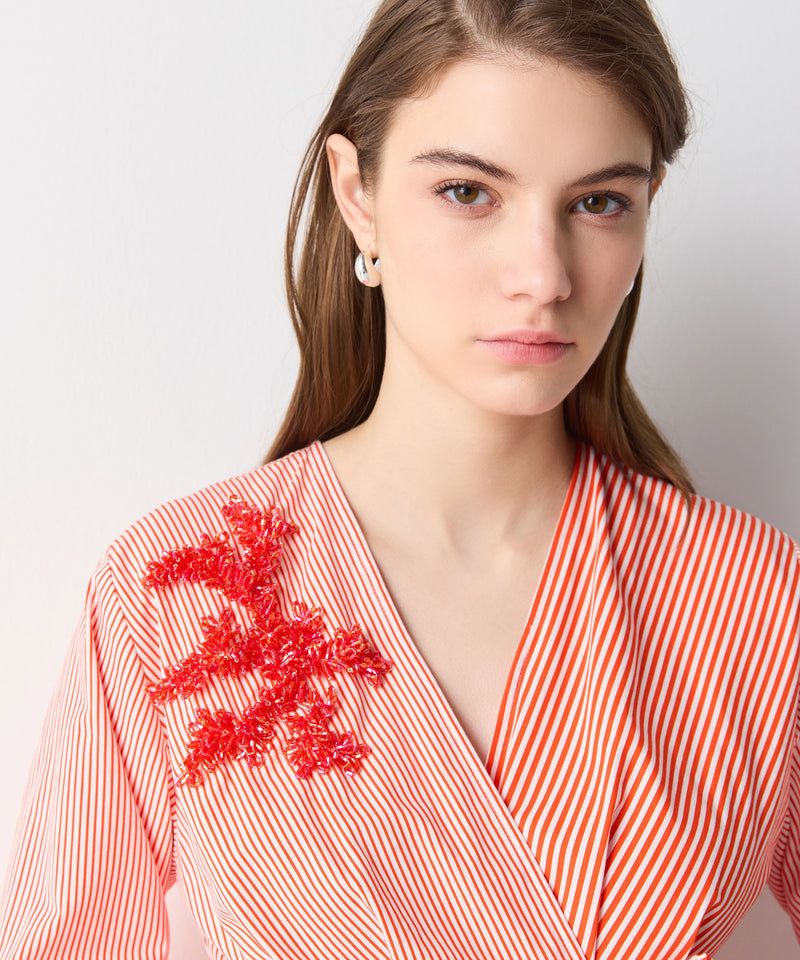 Ipekyol Line Pattern Embroidered Blouse Vermillon