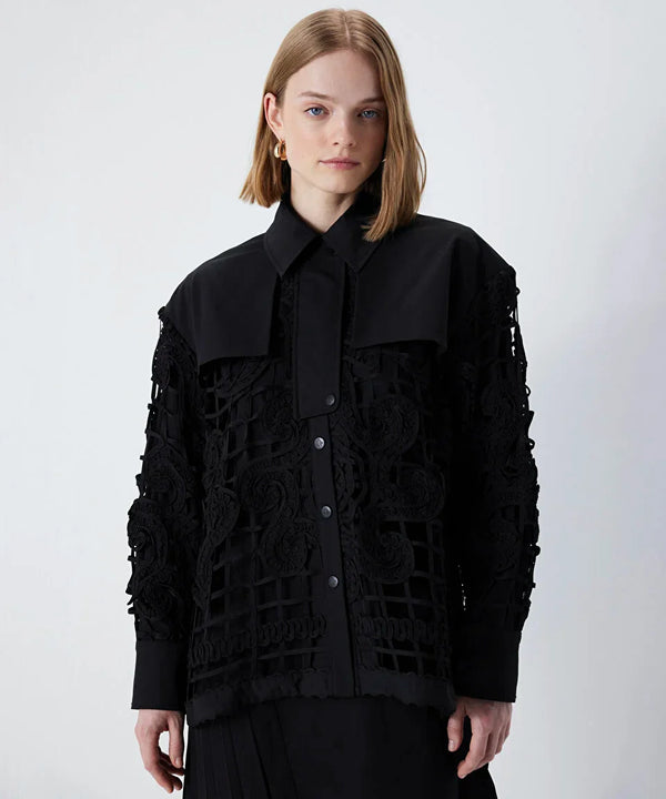 Ipekyol Embroidered Shirt Jacket Black