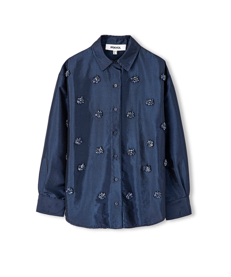 Ipekyol Stone Embroidered Shirt Navy Blue