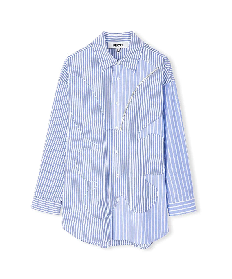 Ipekyol Line Pattern Mix Embroidered Shirt Blue