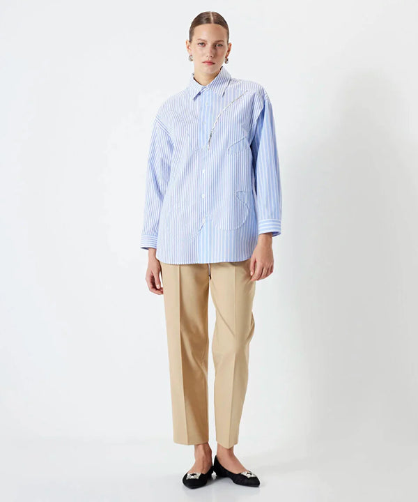 Ipekyol Line Pattern Mix Embroidered Shirt Blue