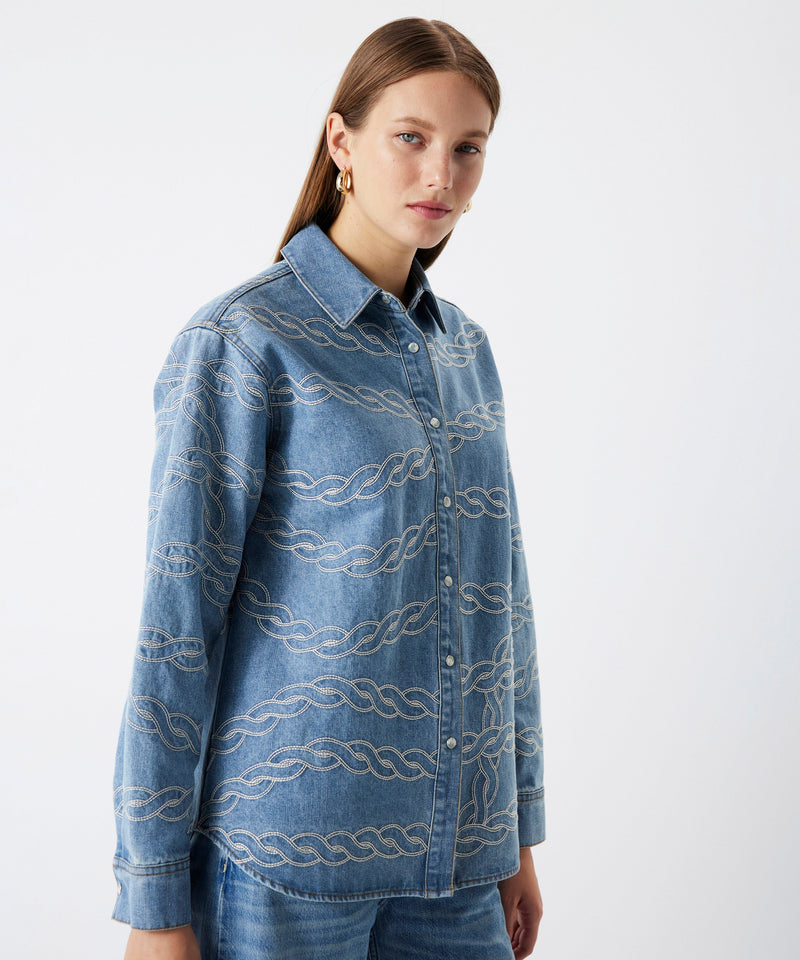 Ipekyol Embroidered Denim Shirt Light Blue