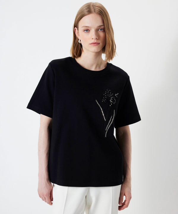 Ipekyol T-Shirt With Floral Applique Black
