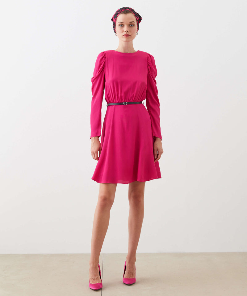 Ipekyol Shirred Sleeve Belted Dress Fuschia