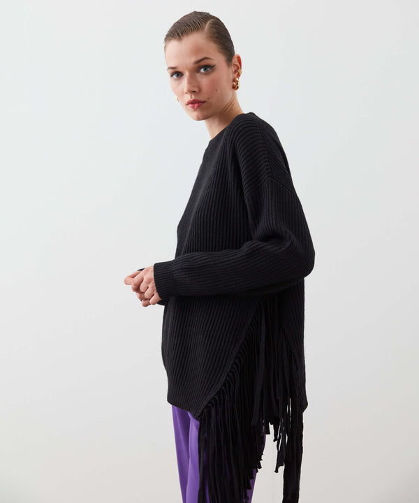 Ipekyol Fringed Detail Rib Sweater Black