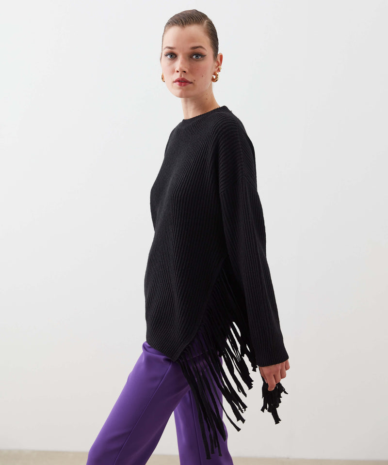 Ipekyol Fringed Detail Rib Sweater Black