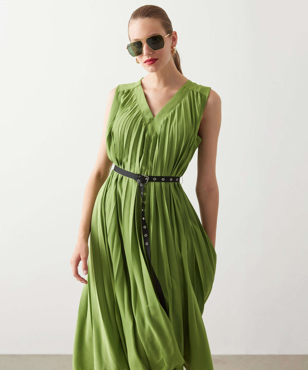 Ipekyol Sleeveless Pleated Dress Green