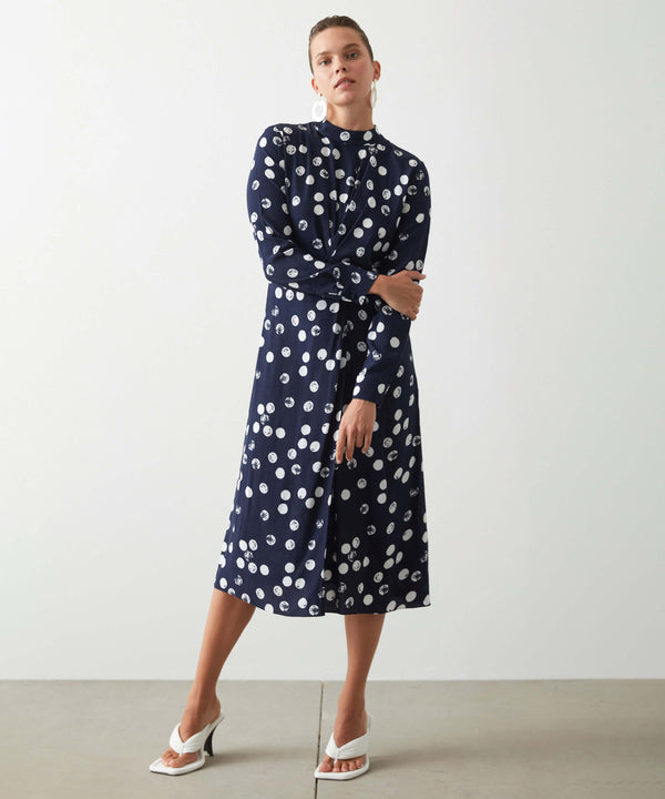 Ipekyol Polka Dot Midi Dress Navy