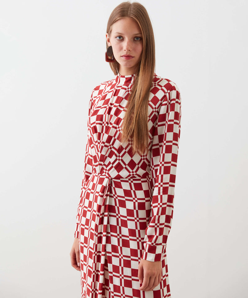 Ipekyol Square Pattern Midi Dress Cherry