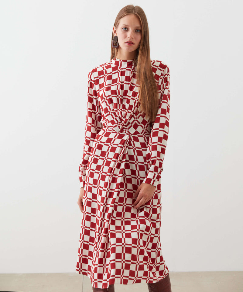 Ipekyol Square Pattern Midi Dress Cherry