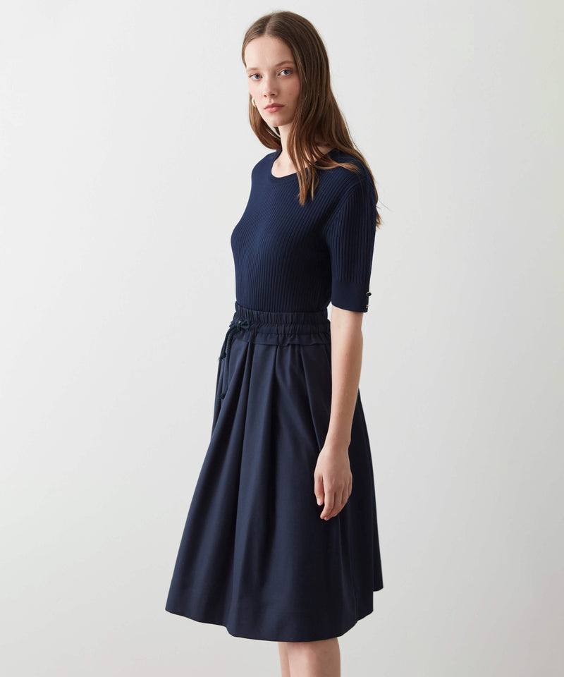 Ipekyol Elastic Waist Midi Skirt Navy