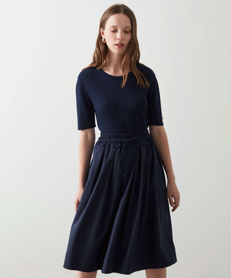 Ipekyol Elastic Waist Midi Skirt Navy