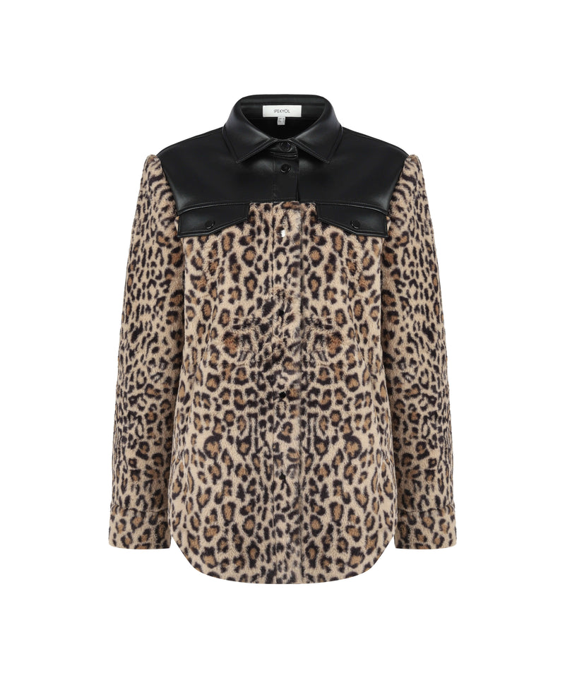 Ipekyol Leopard Pattern Mix Coat Brown