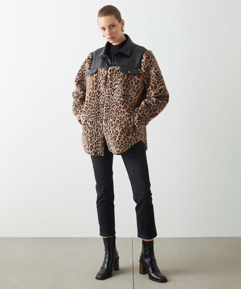 Ipekyol Leopard Pattern Mix Coat Brown
