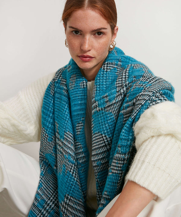 Ipekyol Patterned Fringed Detail Scarf  Blue