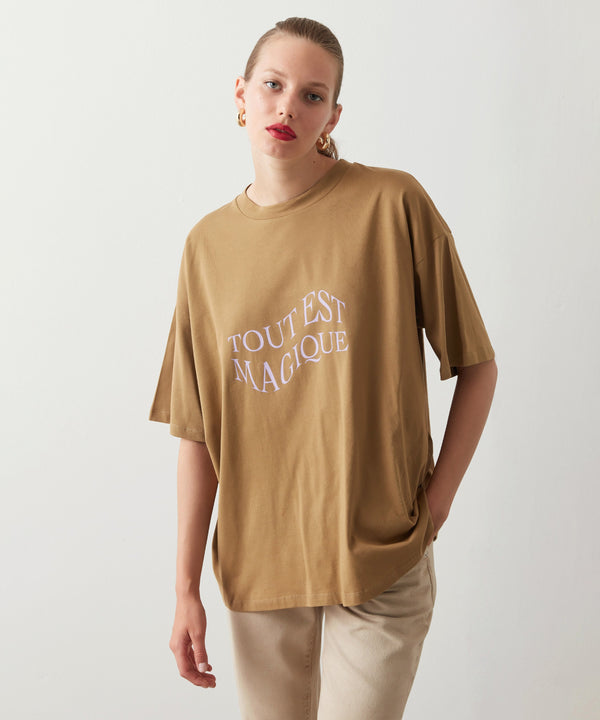 Ipekyol Slogan Print Oversized T-Shirt Natural