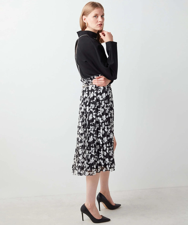 Ipekyol Floral Print Skirt With Side Slit Black