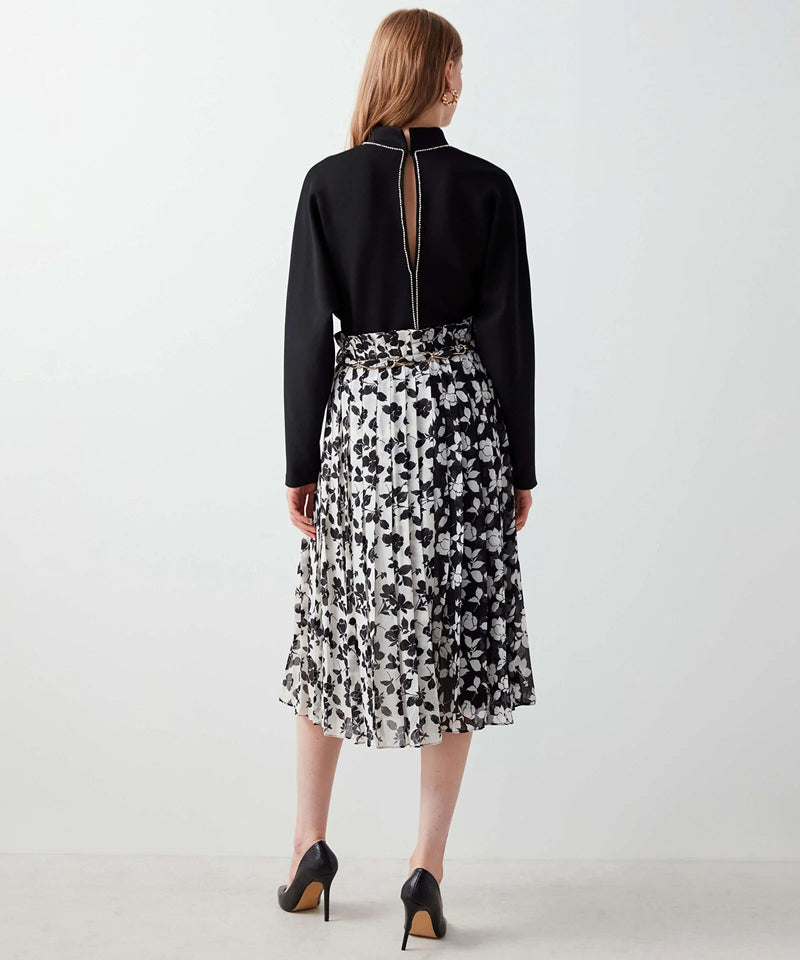 Ipekyol Floral Print Skirt With Side Slit Black