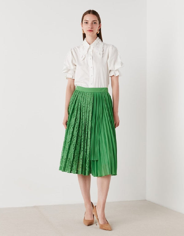 Ipekyol Pleated Skirt With Guipure Lace Green