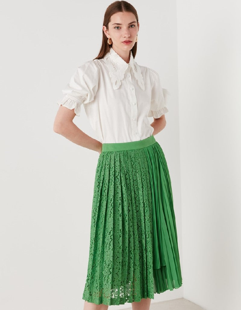 Ipekyol Pleated Skirt With Guipure Lace Green
