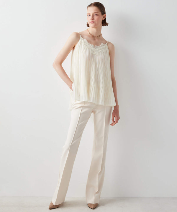 Ipekyol Pleated Blouse With Lace Neck Ecru