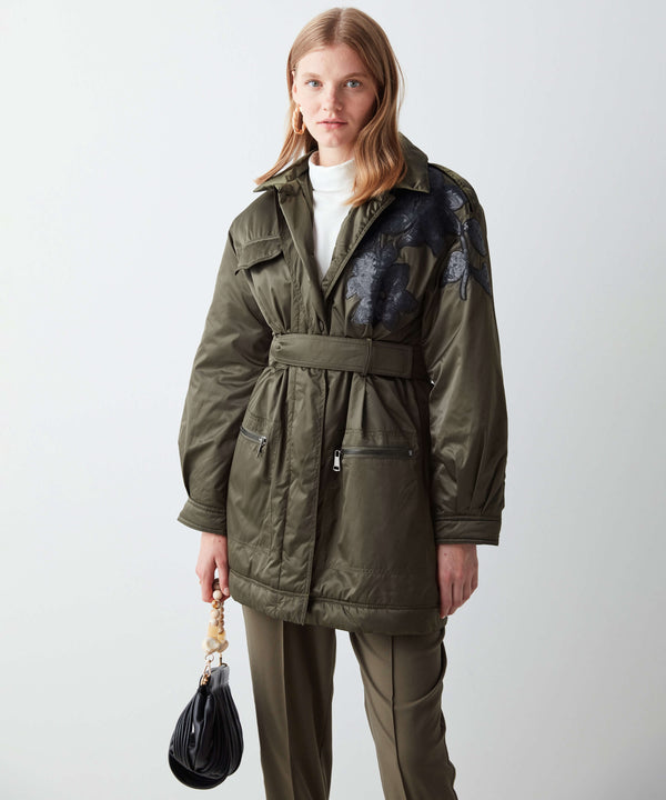 Ipekyol Sequin Motif Jacket With Belt Khaki