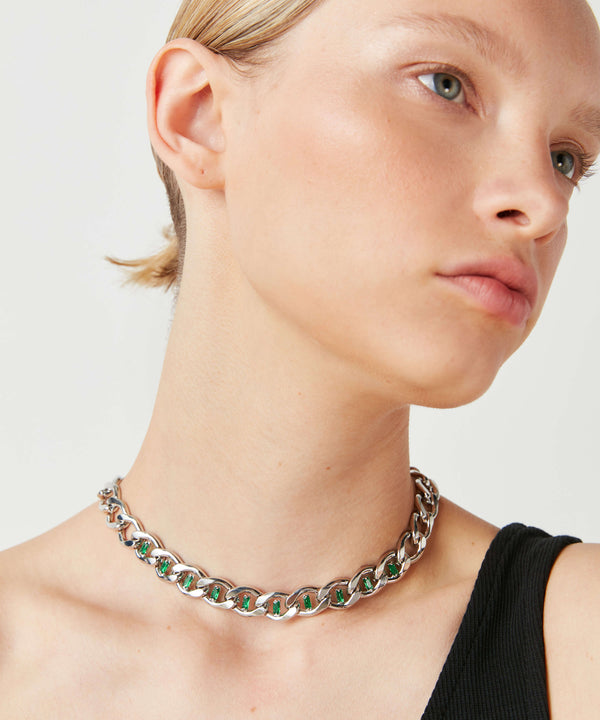Ipekyol Rhinestone Studded Chain Necklace Silver