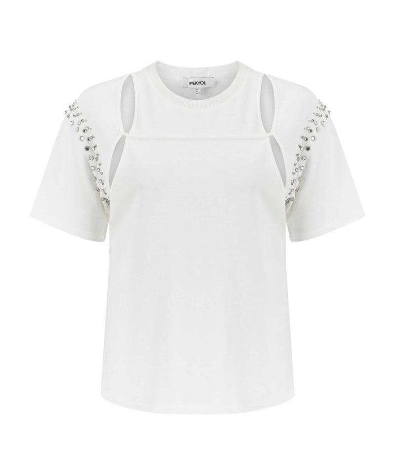 Ipekyol Cut-Out Rhinestone Studded Top White