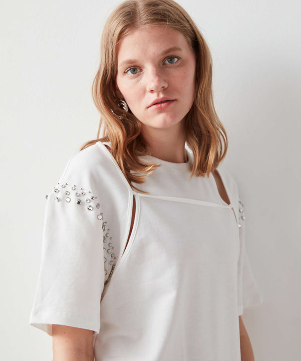 Ipekyol Cut-Out Rhinestone Studded Top White