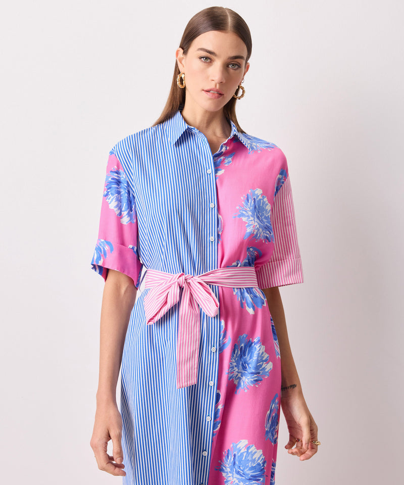 Ipekyol Striped With Floral Print Dress Pink