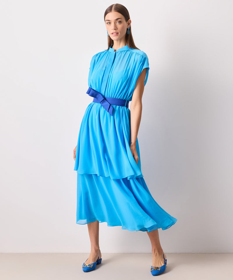 Ipekyol Contrast Belt Layered Dress Blue