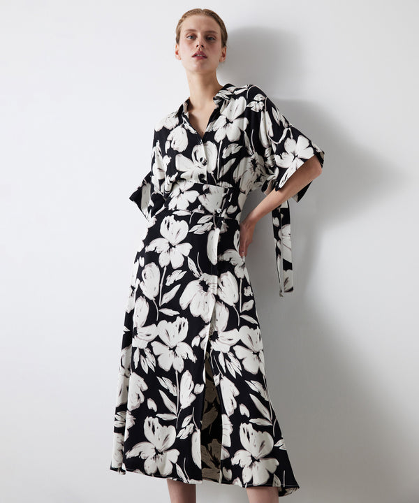 Ipekyol Floral Pattern Waist Accent Dress Ecru