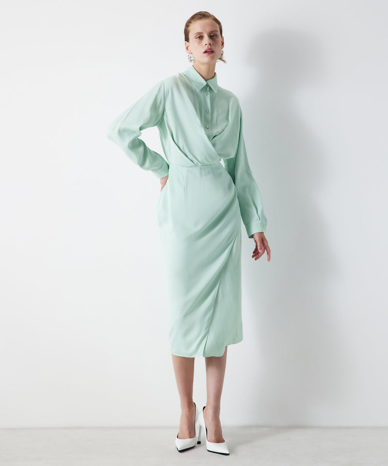 Ipekyol Draped Satin Midi Dress Light Green